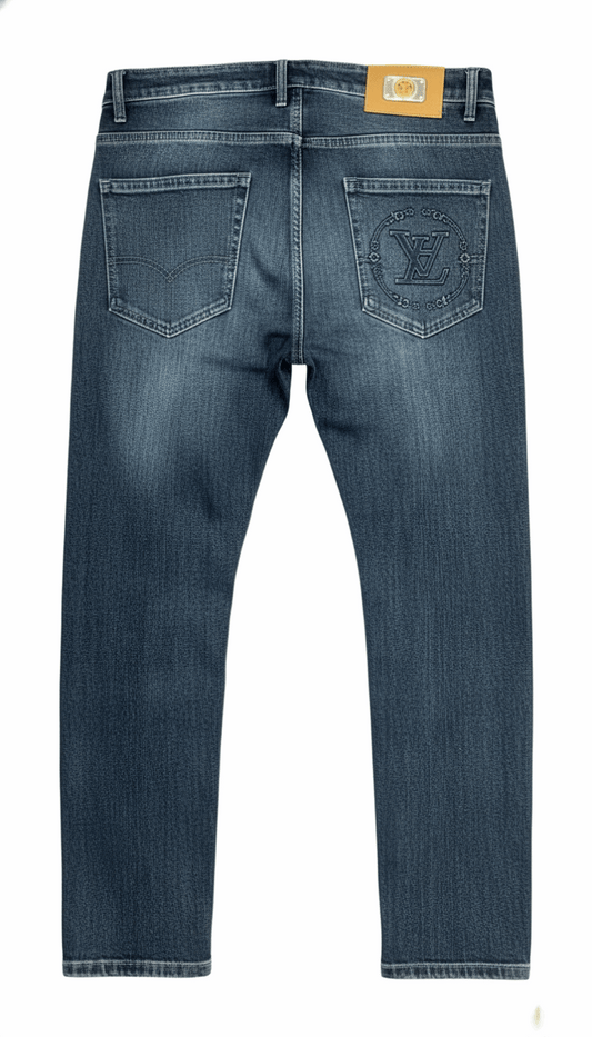Louis Vuitton Men's Embossed Logo Denim Jeans | Slim-Fit Vintage Wash