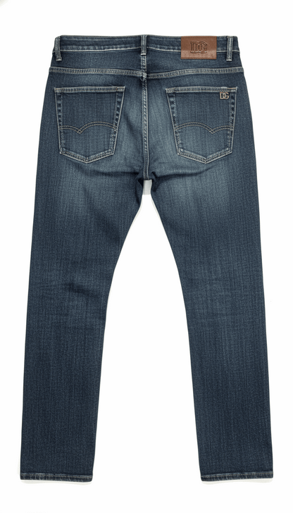 Dolce & Gabbana Men's Logo Patch Denim Jeans | Slim-Fit Vintage Wash