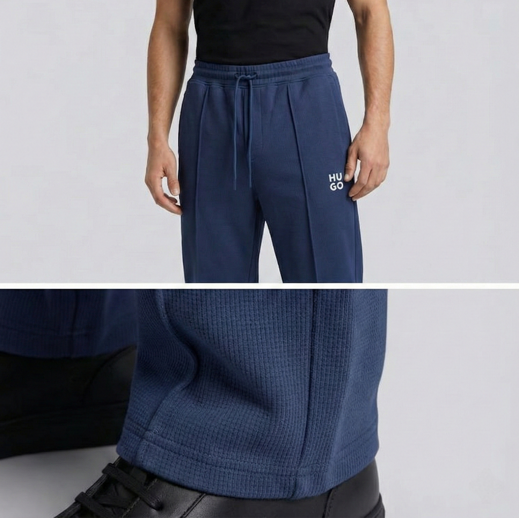 Men's Premium Waffle Knit Pintuck Trousers – Slate Blue