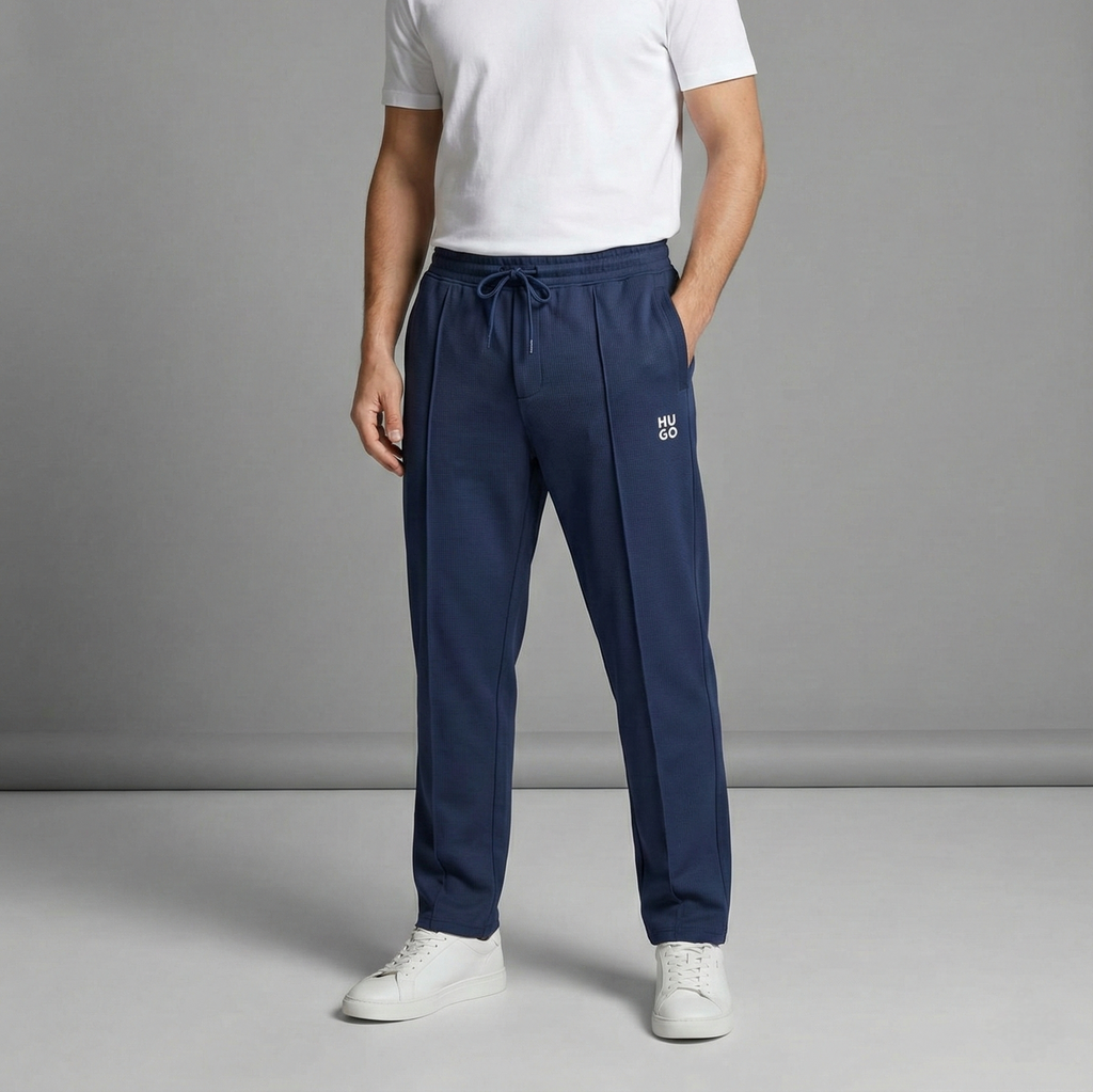 Men's Premium Waffle Knit Pintuck Trousers – Slate Blue