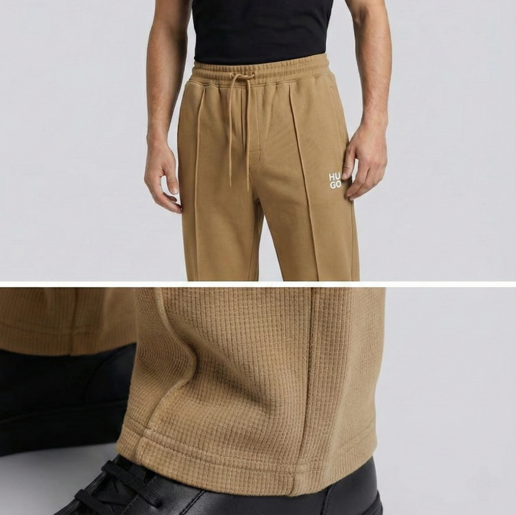 Men's Premium Waffle Knit Pintuck Trousers – Camel