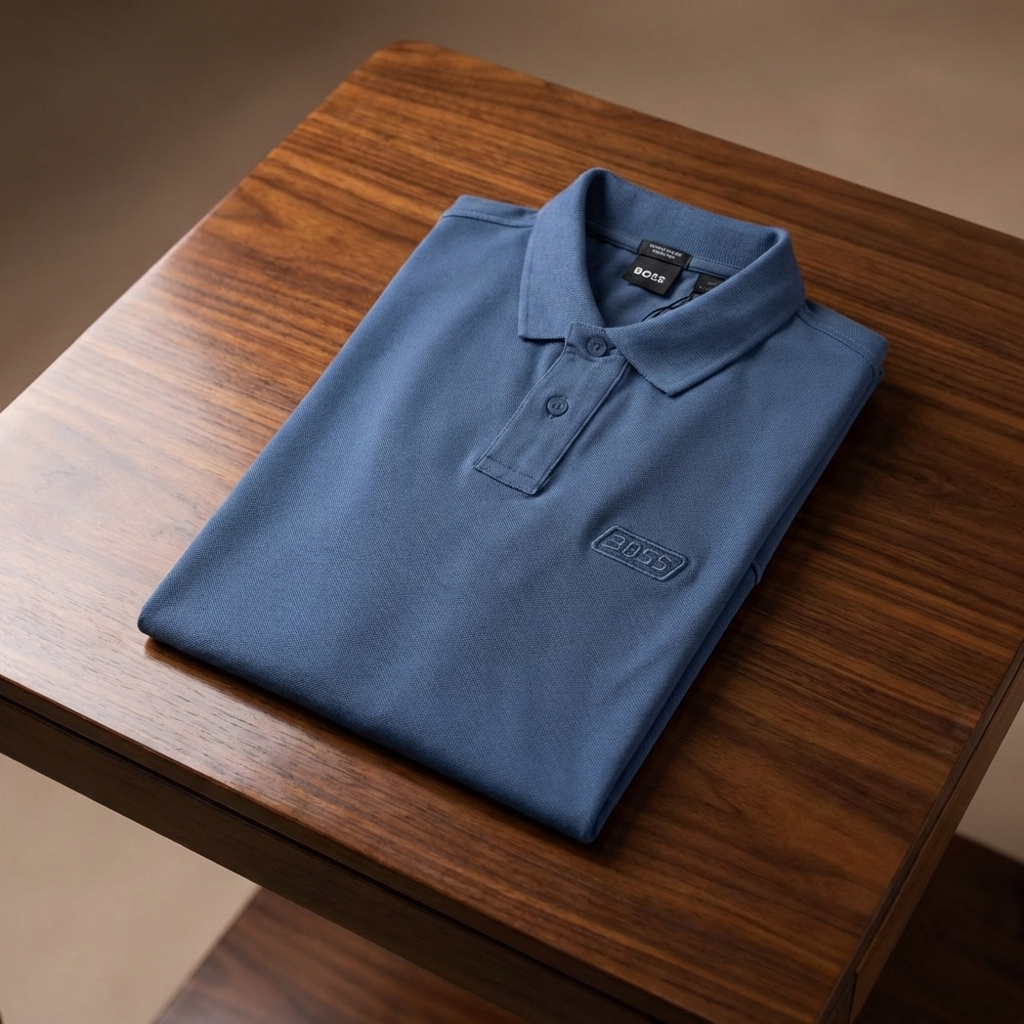 BOSS Men's Slim-Fit Pique Polo Shirt in Slate Blue with 3D Logo