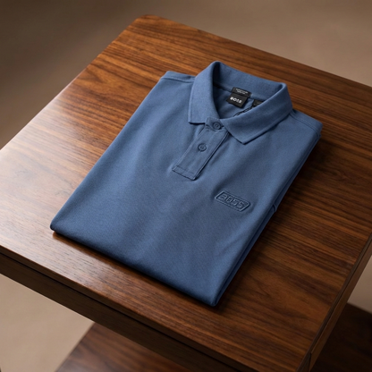 BOSS Men's Slim-Fit Pique Polo Shirt in Slate Blue with 3D Logo