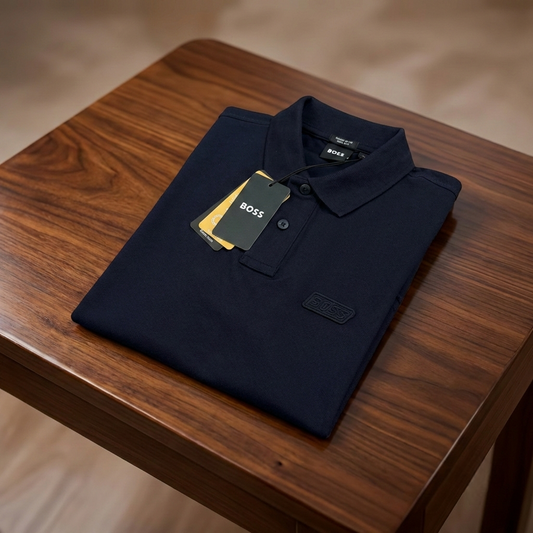 BOSS Men's Slim-Fit Pique Polo Shirt in Midnight Navy with 3D Logo