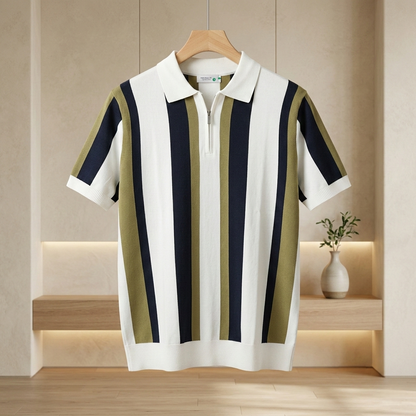 Premium Imported Men's Vintage Striped Quarter-Zip Knit Polo Shirt
