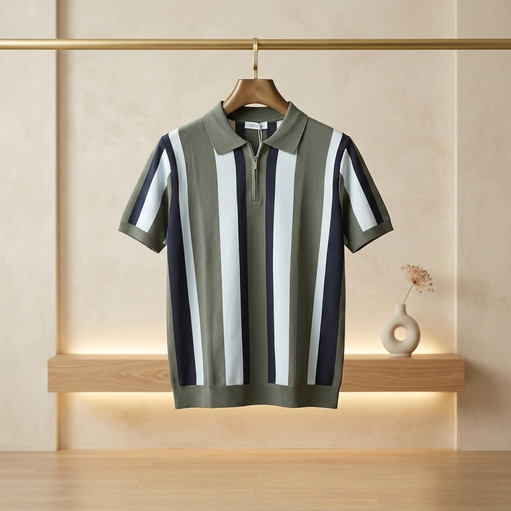 Premium Imported Men's Retro Striped Quarter-Zip Knit Polo Collection