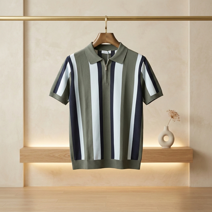 Premium Imported Men's Retro Striped Quarter-Zip Knit Polo Collection