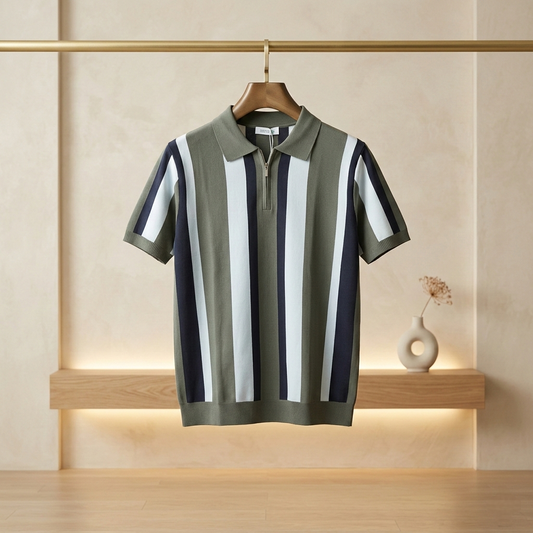 Premium Imported Men's Retro Striped Quarter-Zip Knit Polo Collection