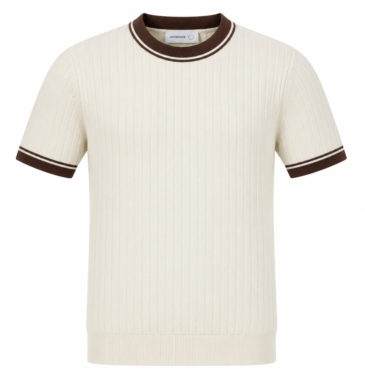 Contrast Ribbed Knit Tee – Cream & Brown Secondary image