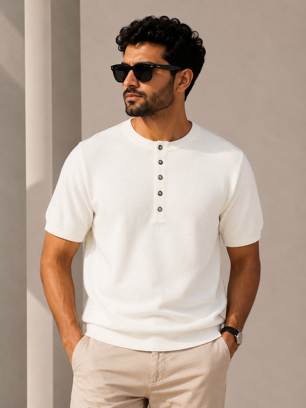 Essential Knit Henley Polo – Off White