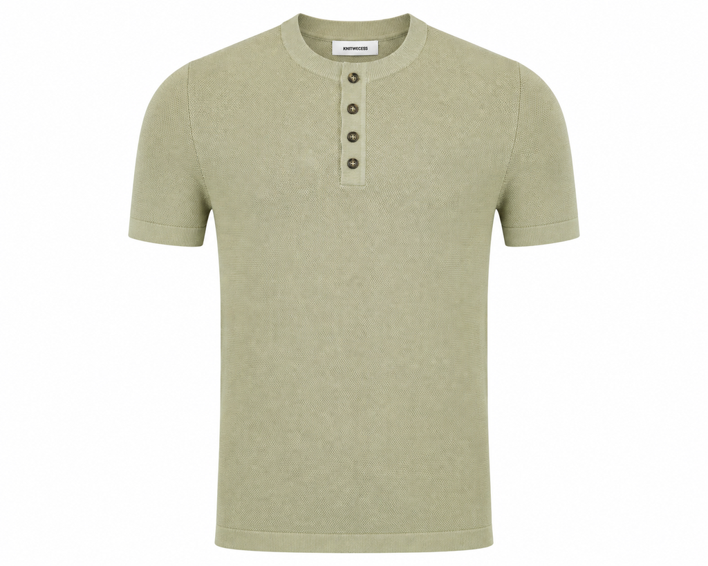 Essential Knit Henley Polo – Sage Green