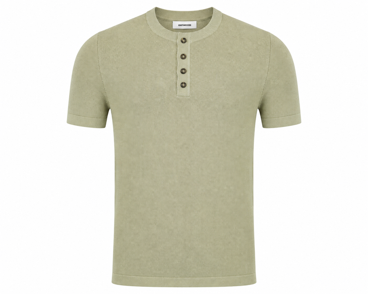 Essential Knit Henley Polo – Sage Green