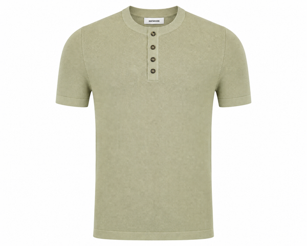 Essential Knit Henley Polo – Sage Green