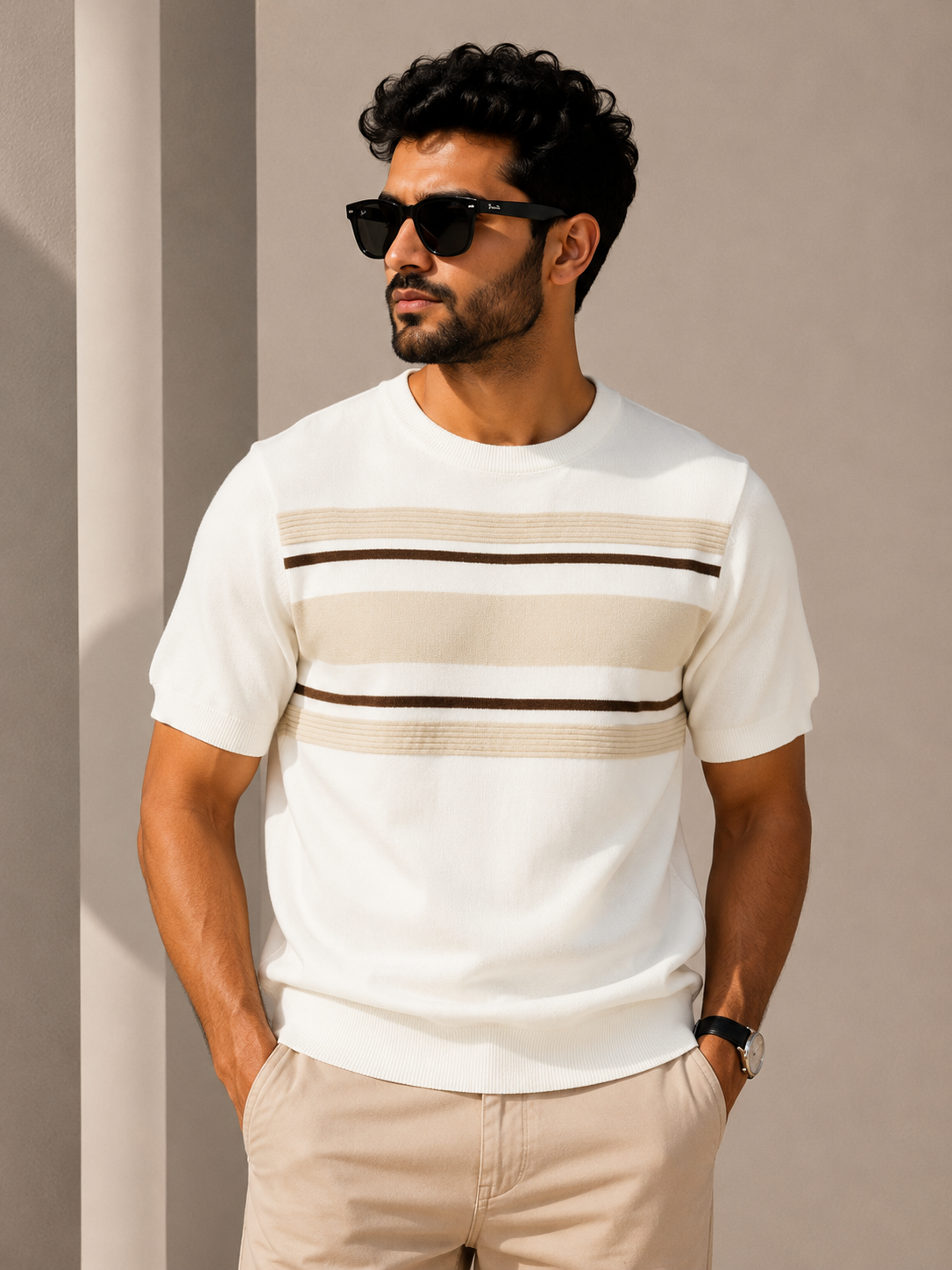 Signature Stripe Knit Tee – Ivory Main image