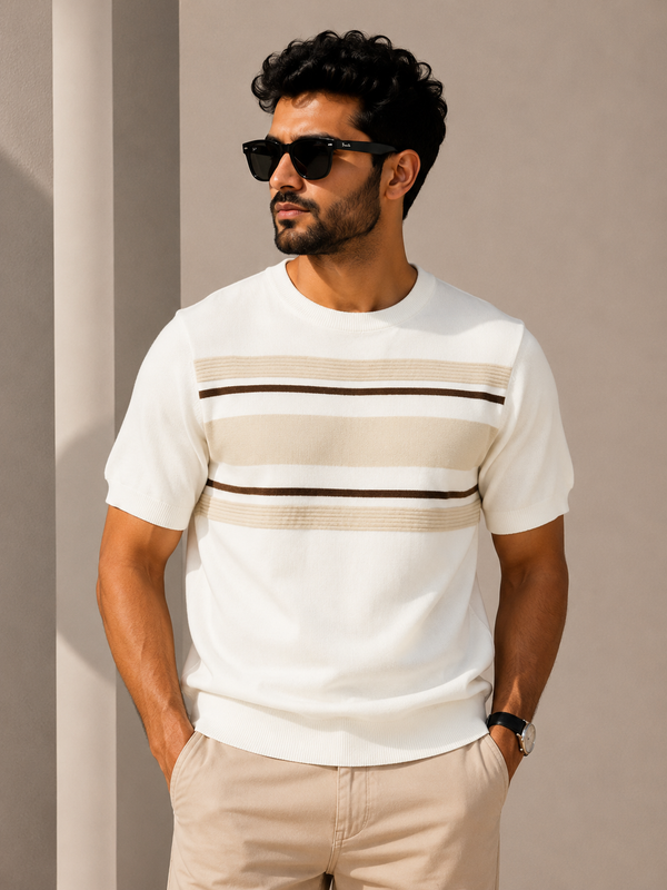 Signature Stripe Knit Tee – Ivory