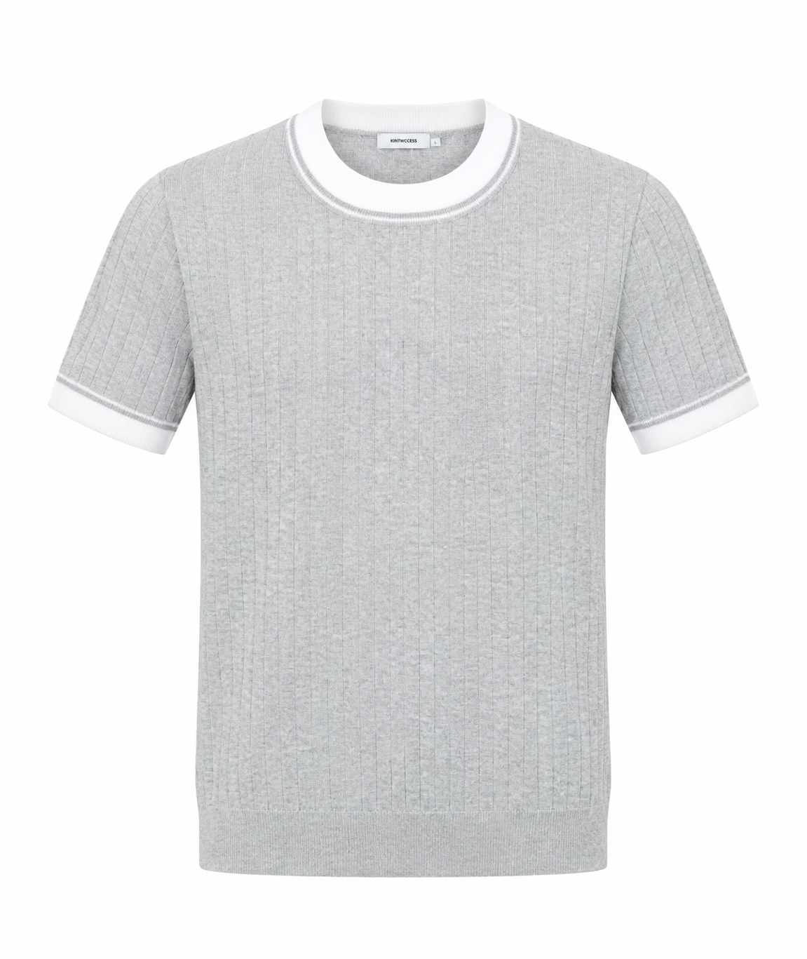 Ribbed Contrast Knit Tee – Light Grey Secondary image