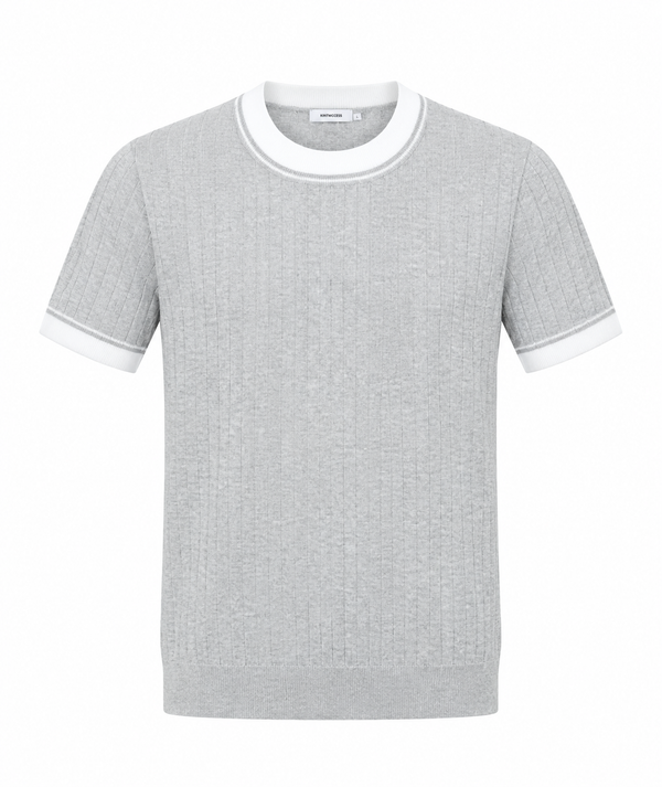 Ribbed Contrast Knit Tee – Light Grey