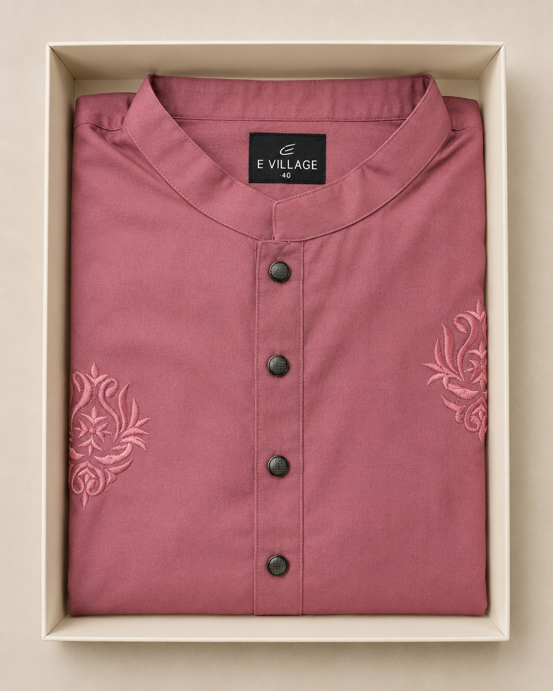 Dusty Rose Embroidered Panjabi – Floral Sleeve Detail Main image