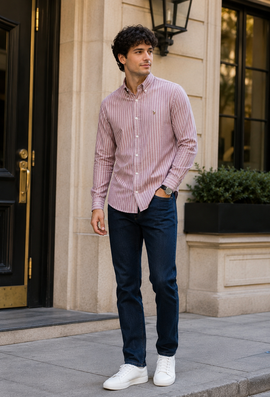 Premium Pink Striped Remi Cotton Slim Fit Shirt