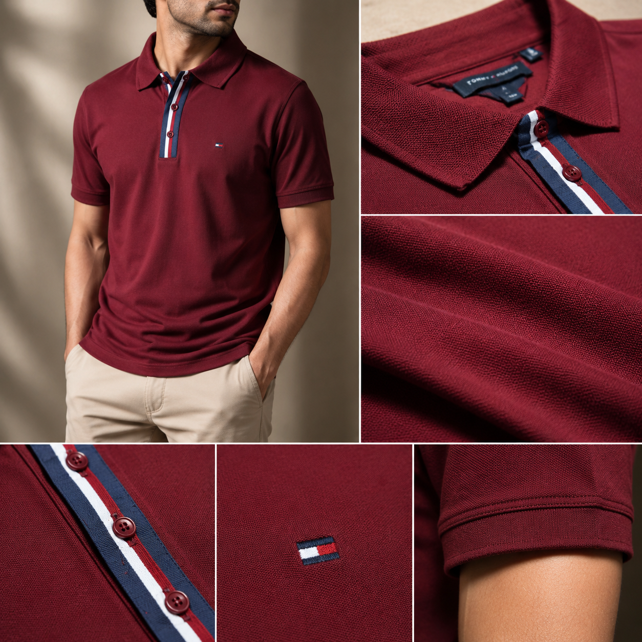 Tommy Hilfiger Burgundy Textured Polo Shirt