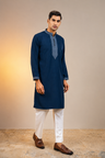 Premium Navy Blue Embroidered Panjabi