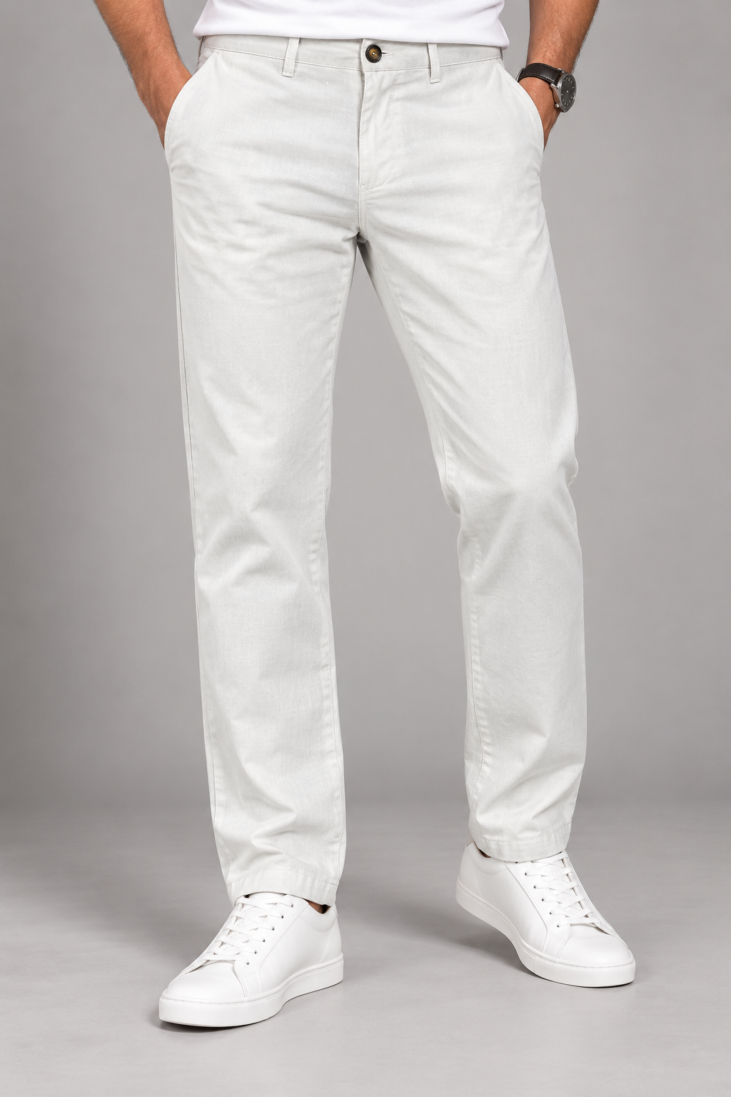 Men's White Remi Cotton Pant – Regular Fit Casual Trousers