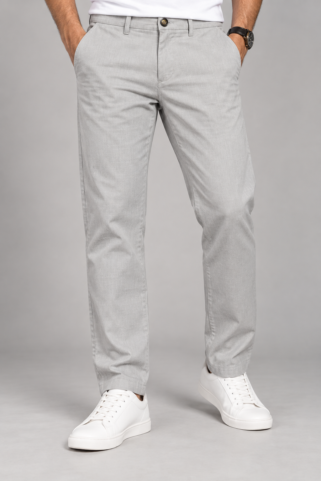 Men's Light Grey Remi Cotton Pant – Regular Fit Casual Trousers Main image