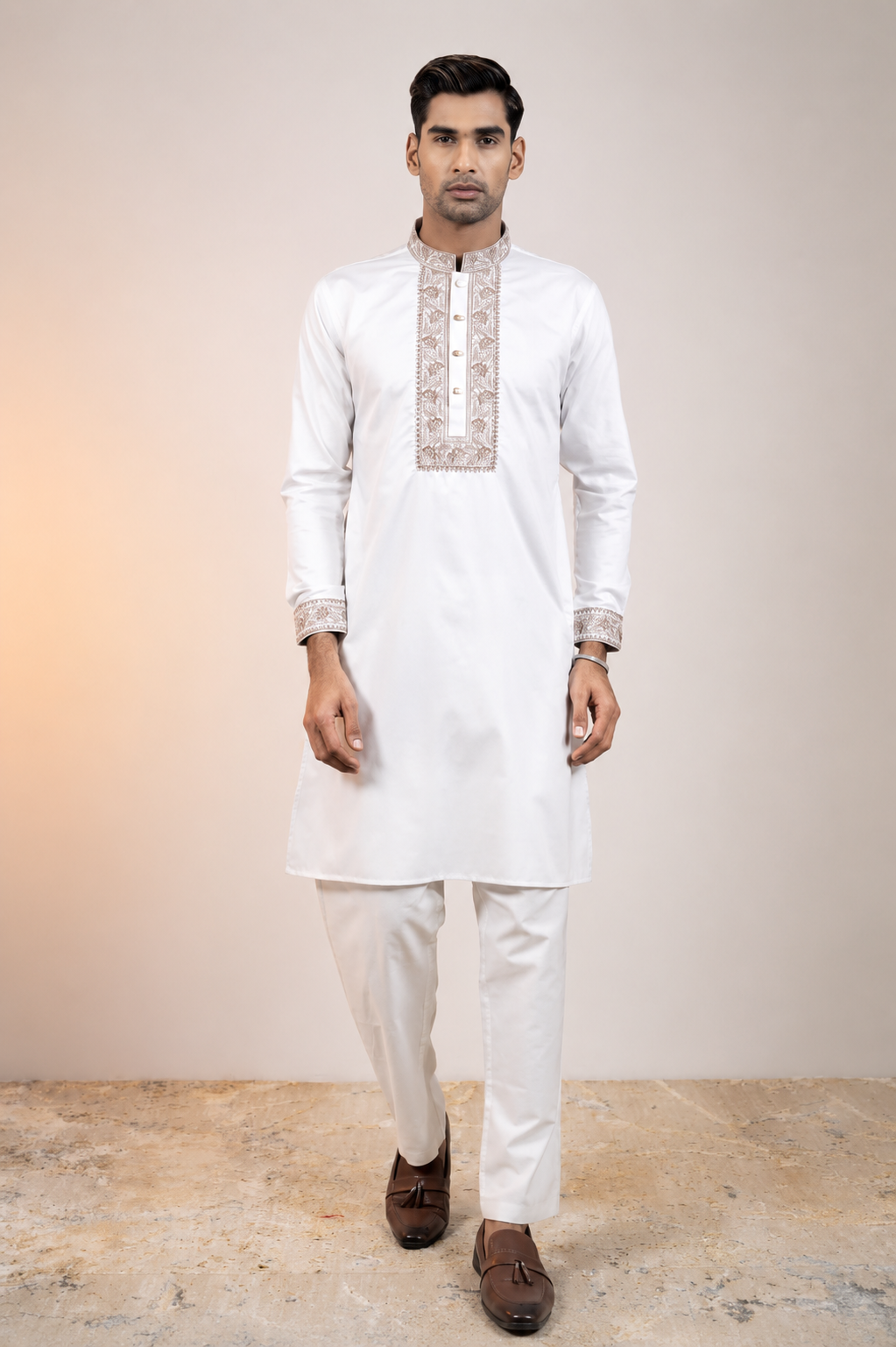 White Embroidered Premium Panjabi Main image