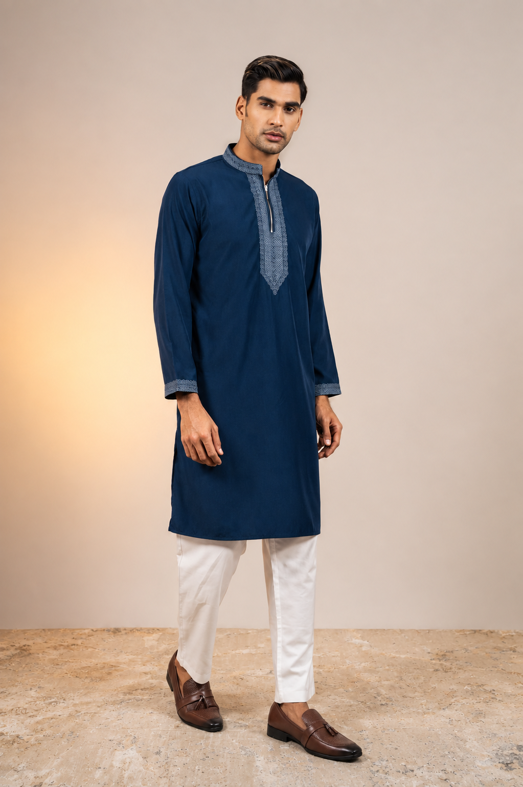 Navy Blue Embroidered Premium Panjabi