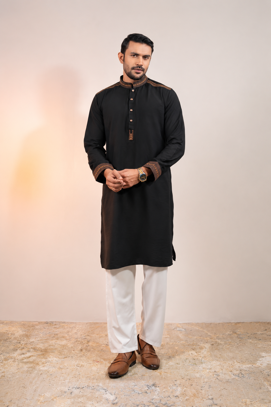 Black Embroidered Premium Panjabi Main image
