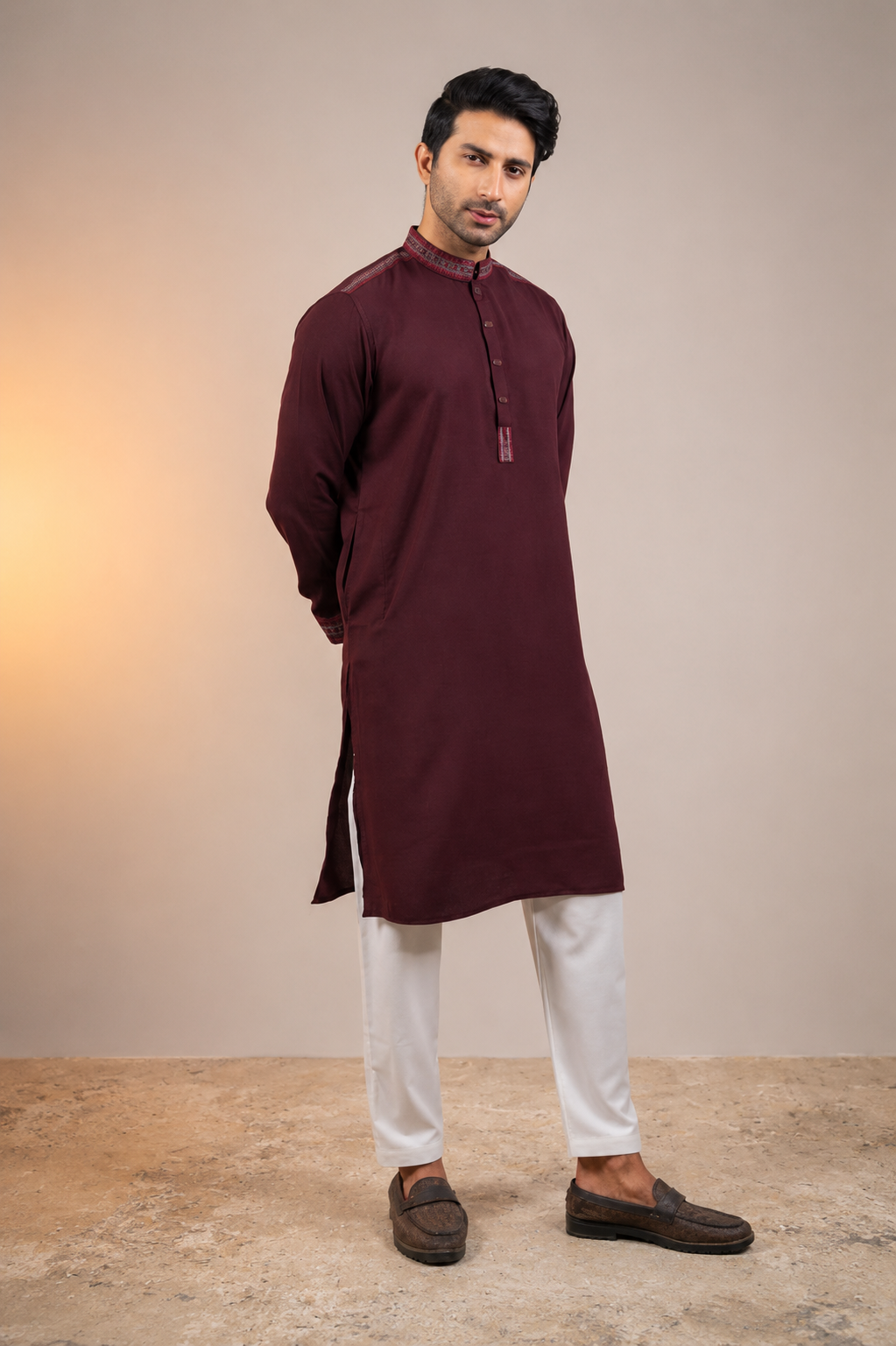 Maroon Embroidered Premium Panjabi
