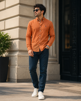 Premium Rust Orange Remi Cotton Slim Fit Shirt