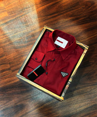 Prada Men's Triangle Logo Luxury Shirt | Shining Tensile Cotton