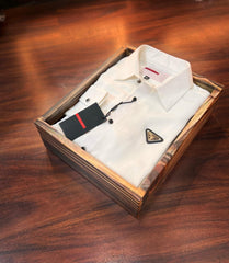 Prada Men's Triangle Logo Luxury Shirt | Shining Tensile Cotton