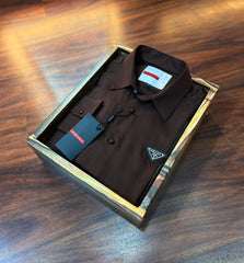 Prada Men's Triangle Logo Luxury Shirt | Shining Tensile Cotton
