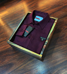 Prada Men's Triangle Logo Luxury Shirt | Shining Tensile Cotton