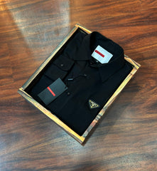 Prada Men's Triangle Logo Luxury Shirt | Shining Tensile Cotton