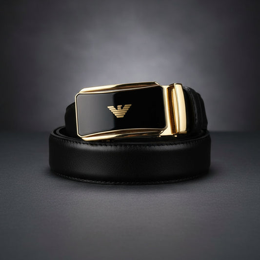 Black belt with gold buckle on a dark background