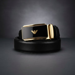 Black belt with gold buckle on a dark background