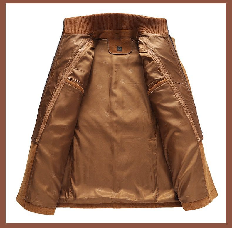 Camel Brown Wool-Blend Semi Long Coat for Men