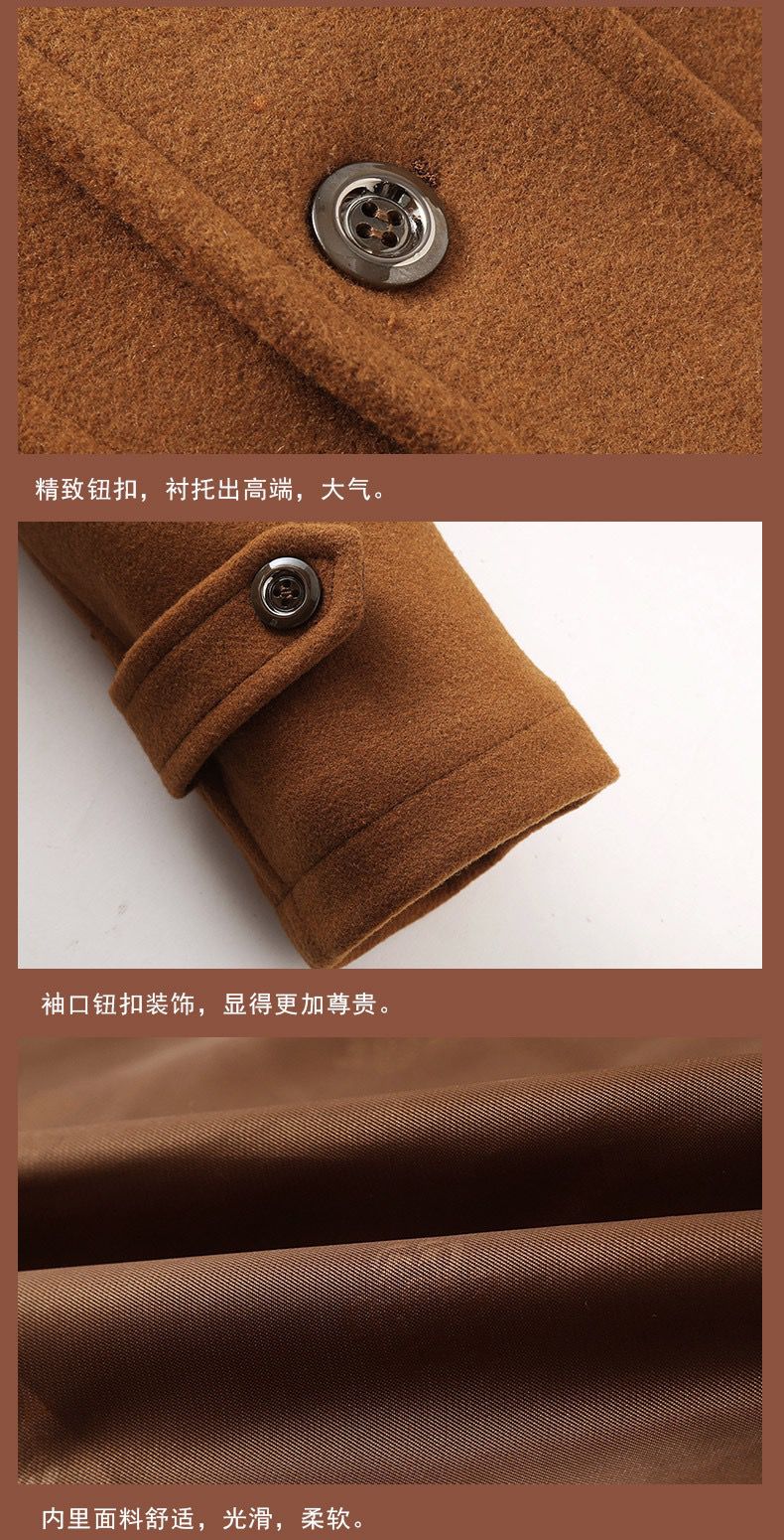 Classic Black Wool-Blend Semi Long Coat for Men