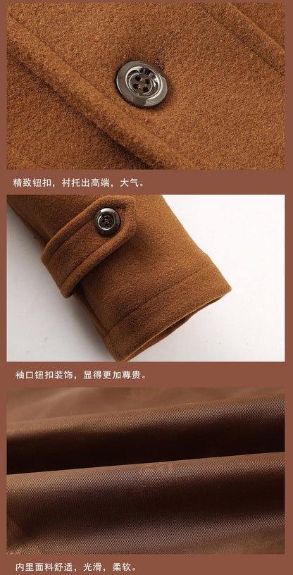 Classic Black Wool-Blend Semi Long Coat for Men