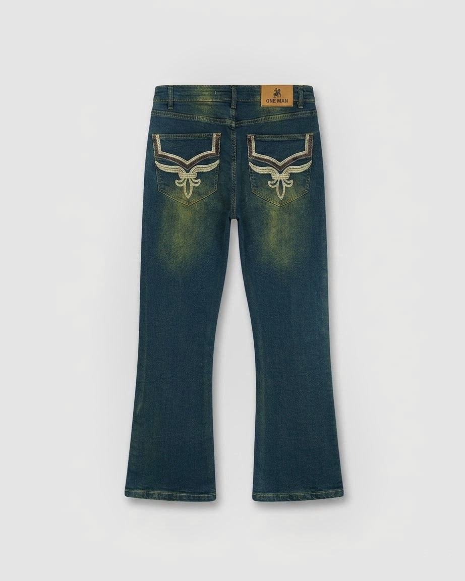 One Man Bootcut Jeans Embroidered Pocket Dark Blue Denim Men's Secondary image