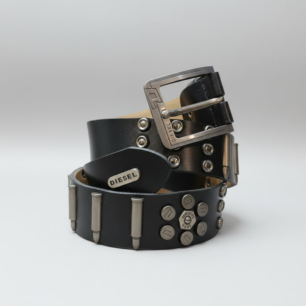 Diesel Studded Bullet Belt | Premium Black Leather – Universes
