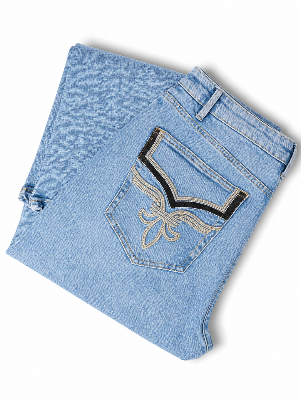 One Man Bootcut Jeans Embroidered Pocket Light Blue Denim Men's
