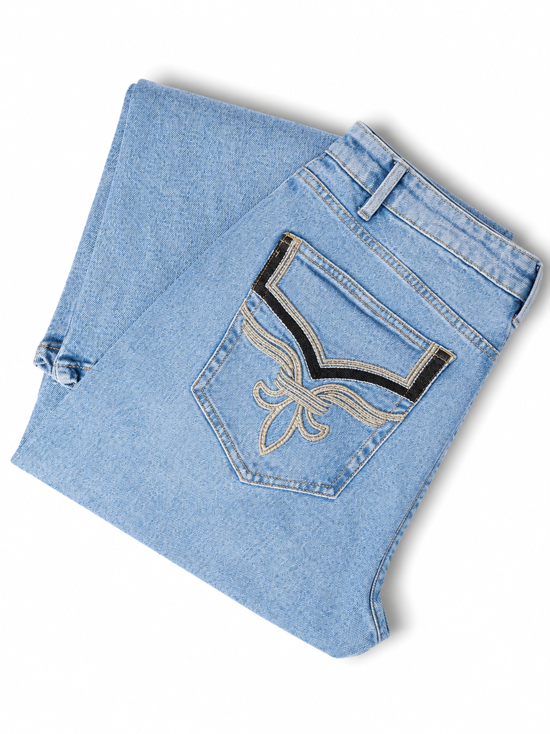 One Man Bootcut Jeans Embroidered Pocket Light Blue Denim Men's