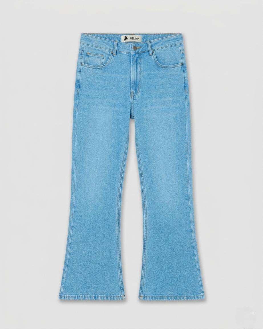 One Man Bootcut Jeans Embroidered Pocket Light Blue Denim Men's