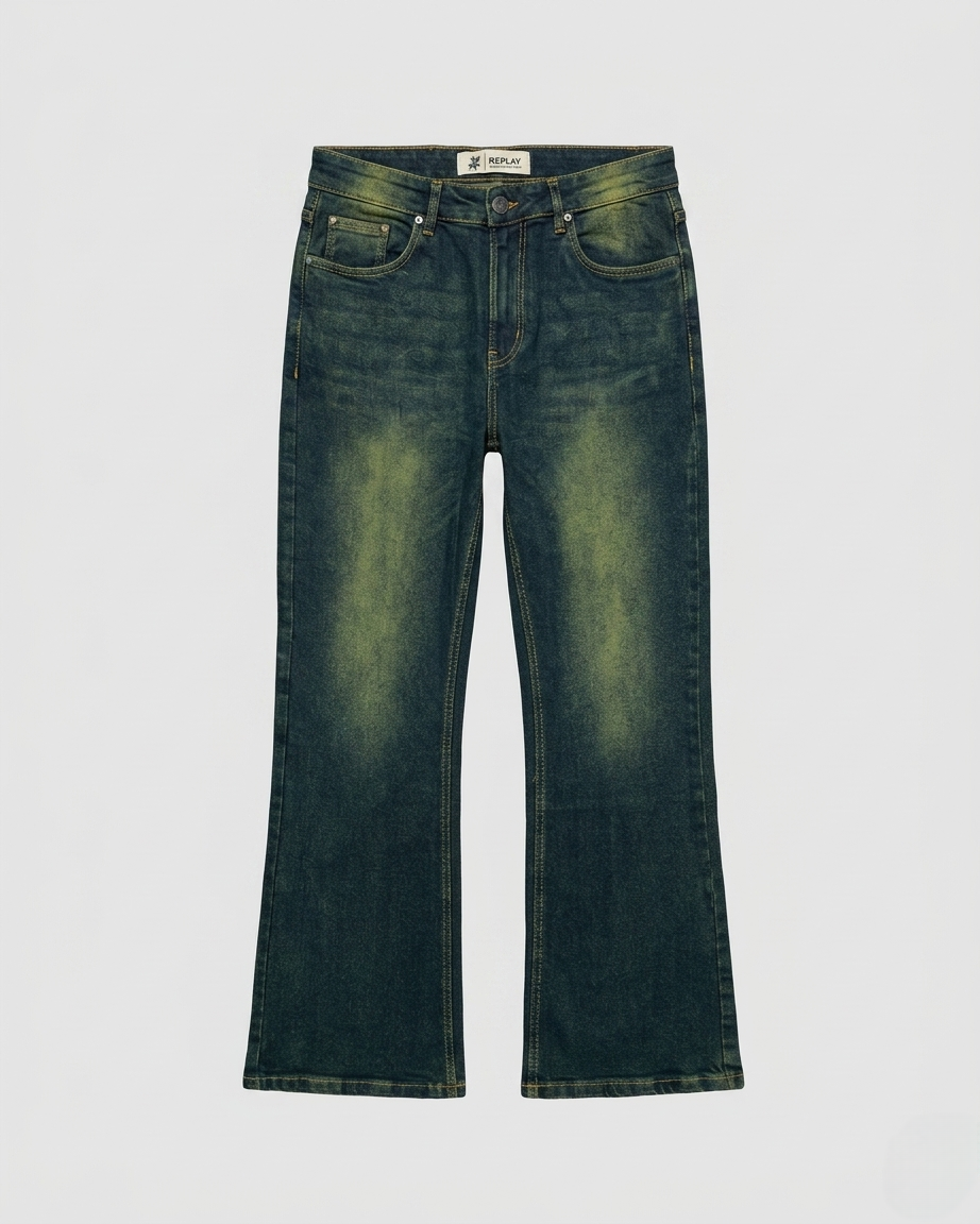 One Man Bootcut Jeans Embroidered Pocket Dark Blue Denim Men's