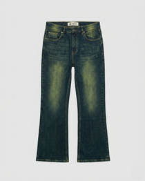 One Man Bootcut Jeans Embroidered Pocket Dark Blue Denim Men's