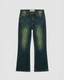 One Man Bootcut Jeans Embroidered Pocket Dark Blue Denim Men's